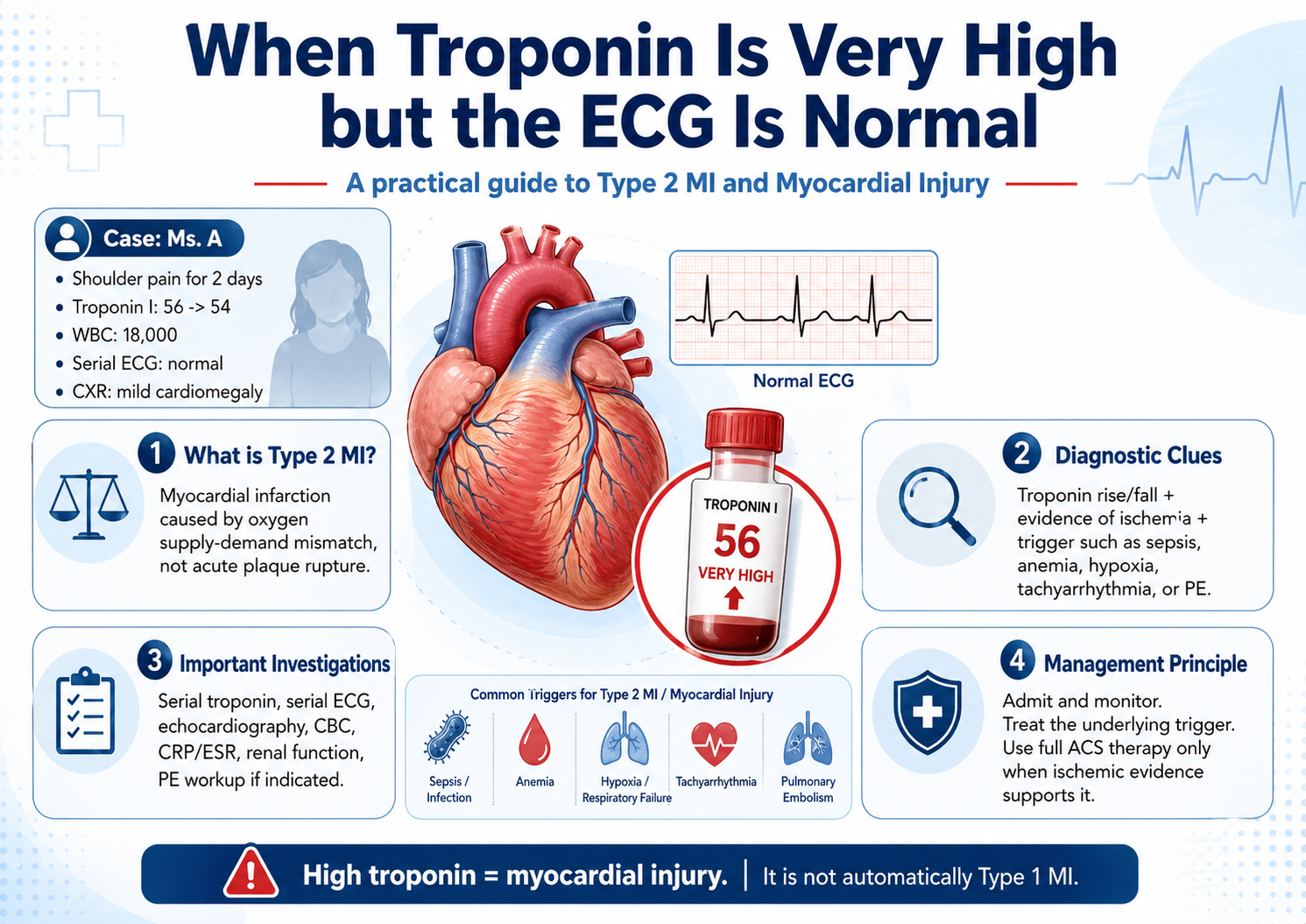 Marked Troponin Elevation with Normal ECG: A Practical Article on Type 2 MI and Myocardial Injury